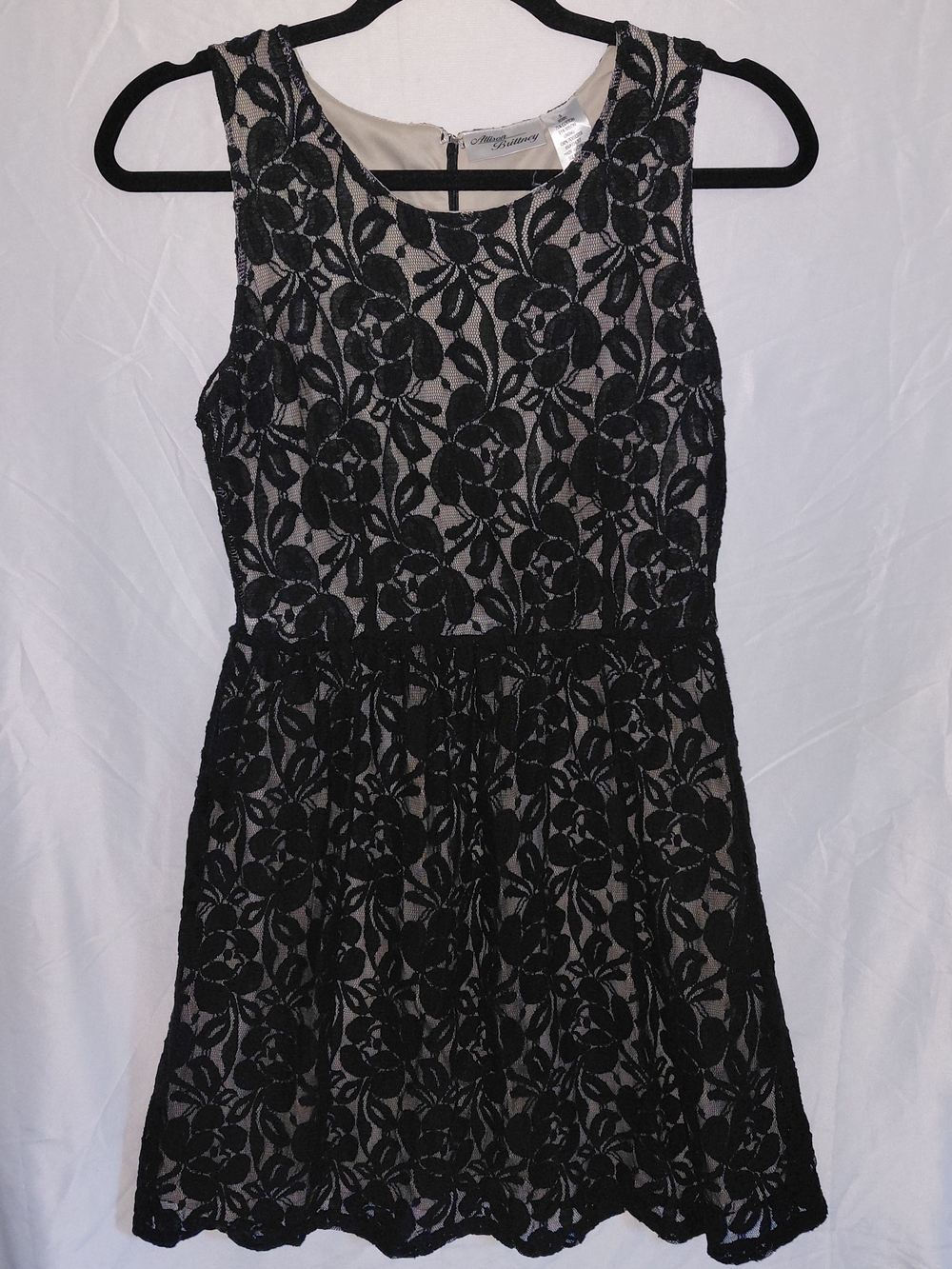 Allison Brittney Black Lace Mini Dress with Nude Lining